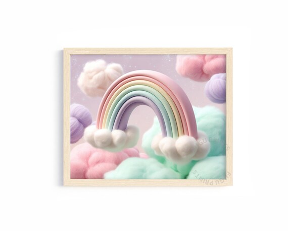 Pastel Rainbow Wall Art Whimsical Cloud Nursery Decor 390