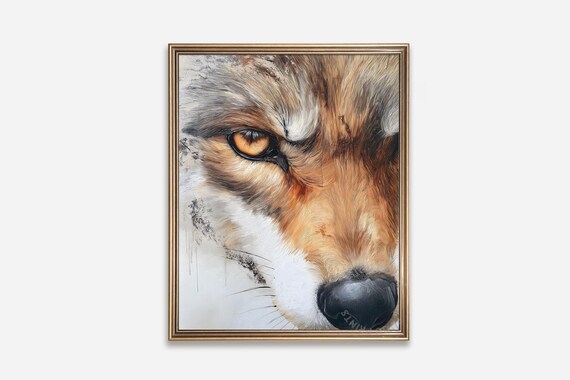 Wolf Close Up Portrait with Amber Eye Rustic Earth Tones Poster