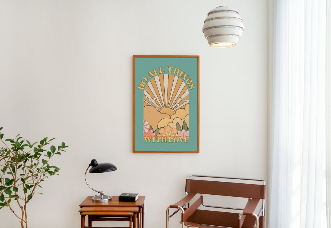 Do All Things With Love Retro Sunrise Arch Clouds Wall Poster - Image 4