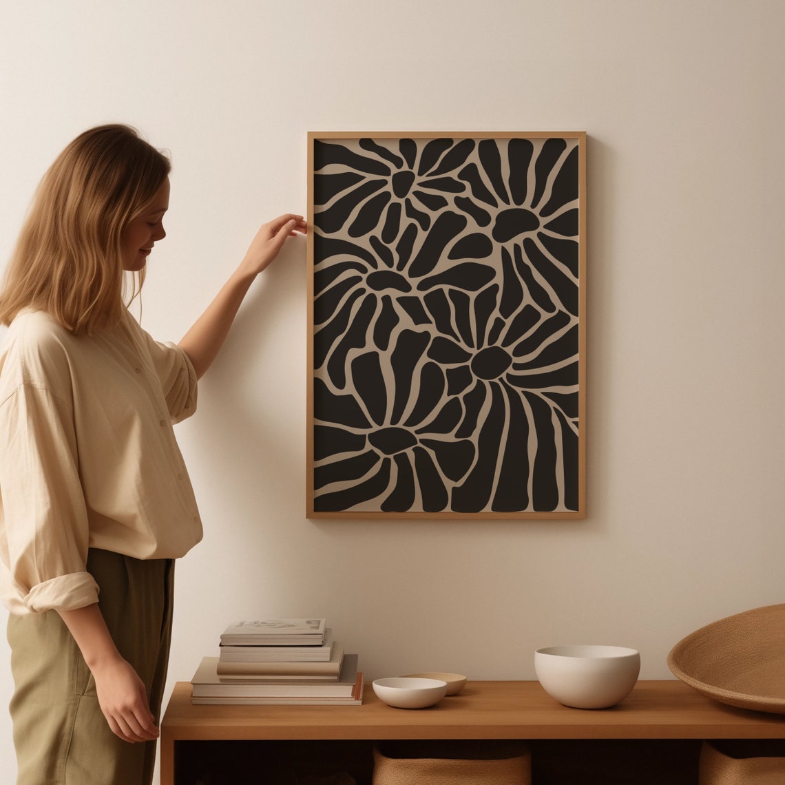 Black White Abstract Floral Pattern Modern Graphic Wall Poster - Image 2