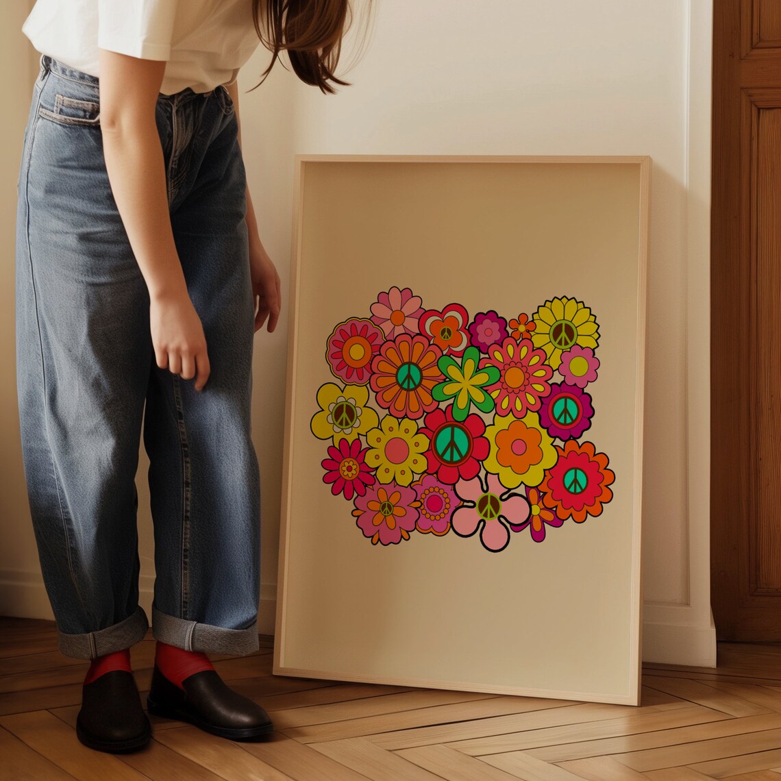 Colorful Peace Flower Power Bouquet Groovy Hippie Floral Art Poster - Image 2