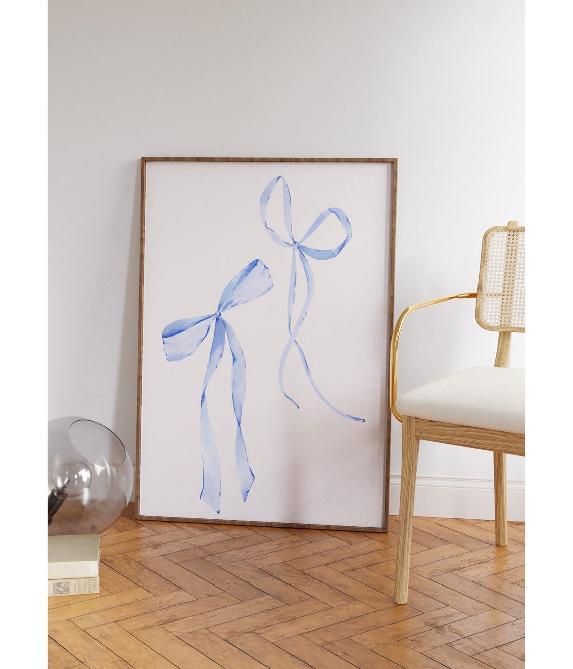Blue Watercolor Bows Ribbon Aesthetic Minimal Decorative Poster - Image 2