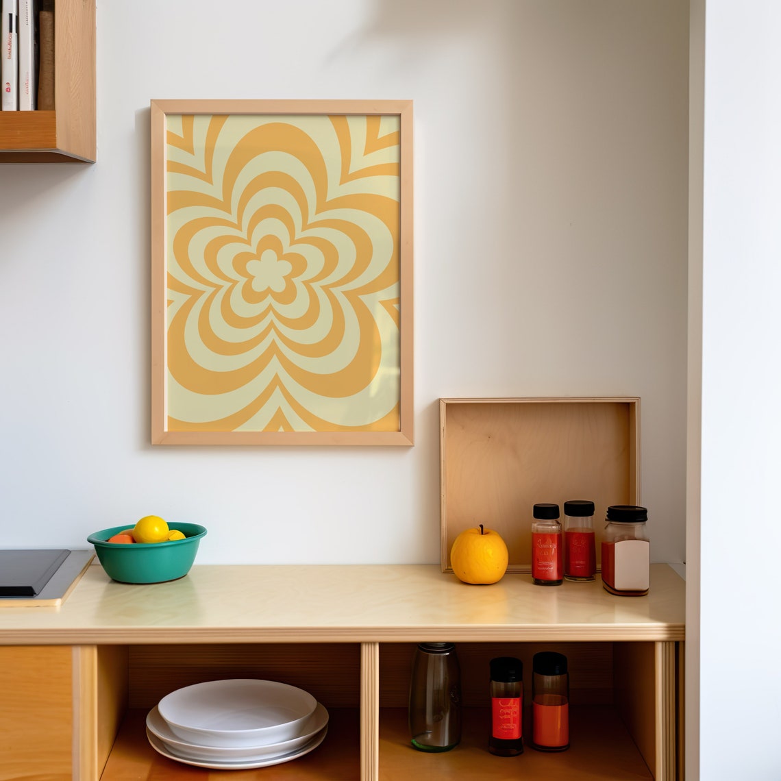 Retro Yellow Groovy Flower Psychedelic 70s Optical Art Poster - Image 3