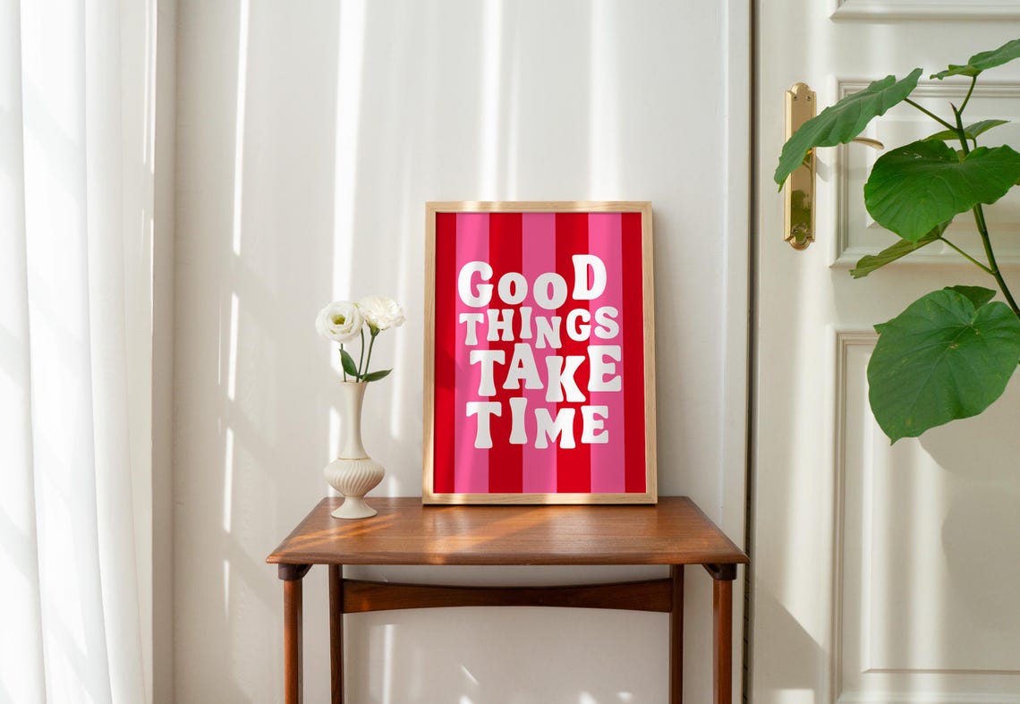 Good Things Take Time Bold Striped Retro Typography Art Poster - Image 2