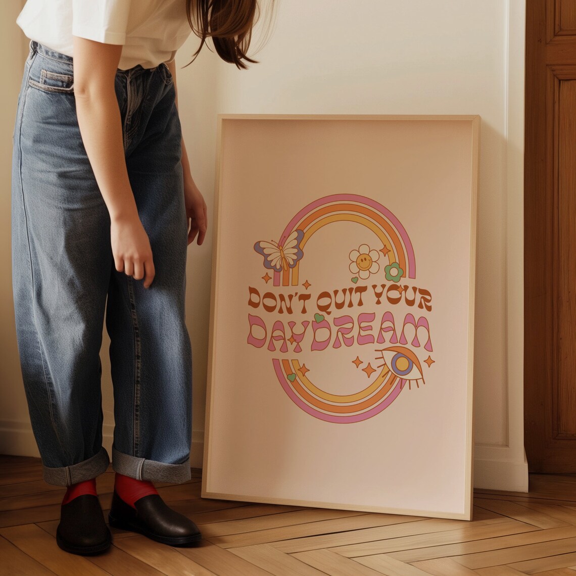 Don't Quit Your Daydream Retro Rainbow Poster Groovy Quote Decor - Image 3