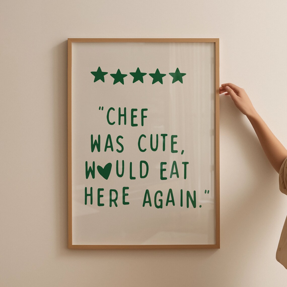 Aesthetic Kitchen Decor Cute Cooking Art Kitchen Wall Art Minimalist Heart Print Housewarming Gift Green Chef Art - Image 3