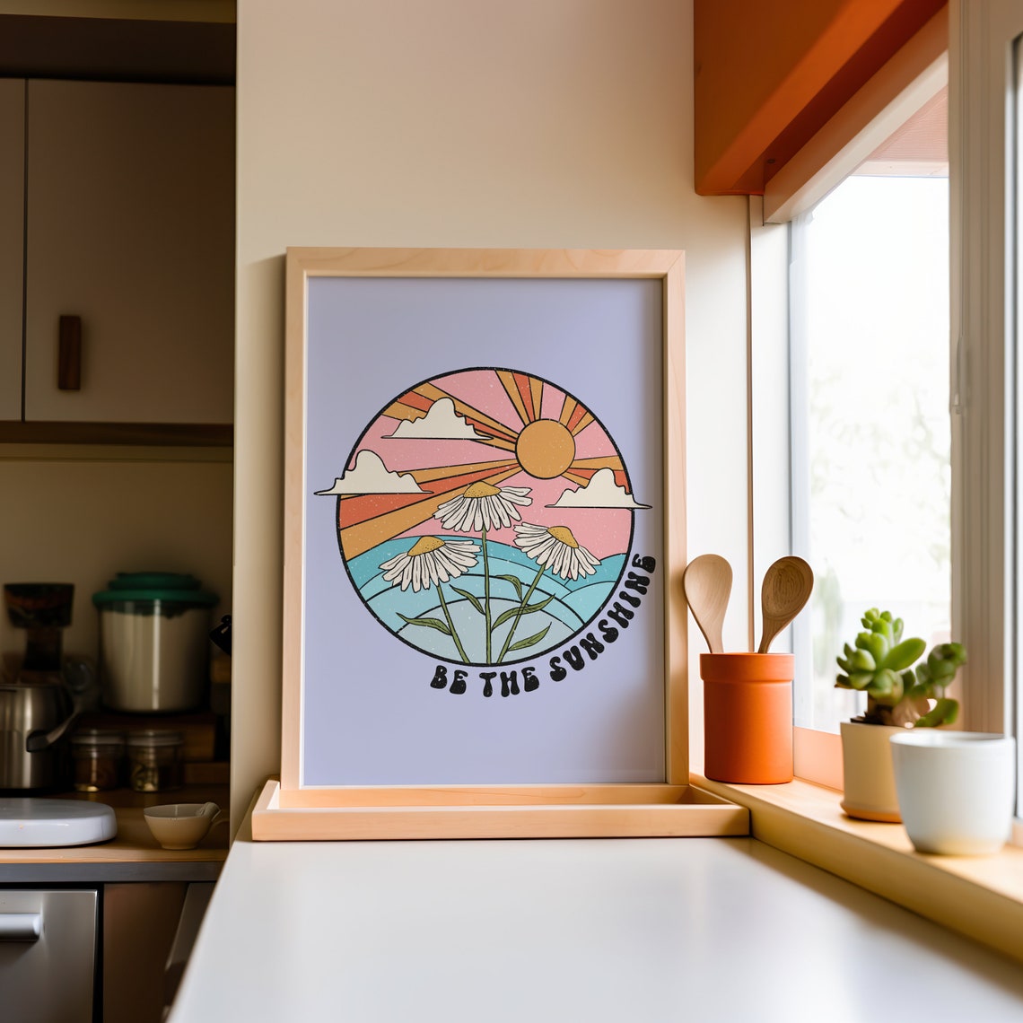 Be The Sunshine Retro Sunset Daisies Circle Design Wall Poster - Image 4