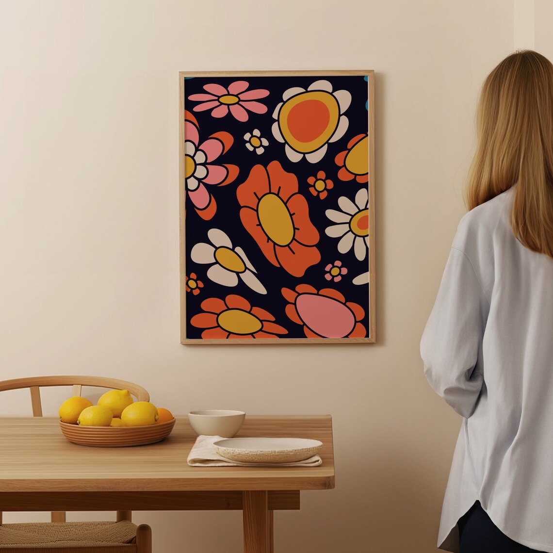 Retro Flower Poster, Groovy Floral Wall Decor - Image 2