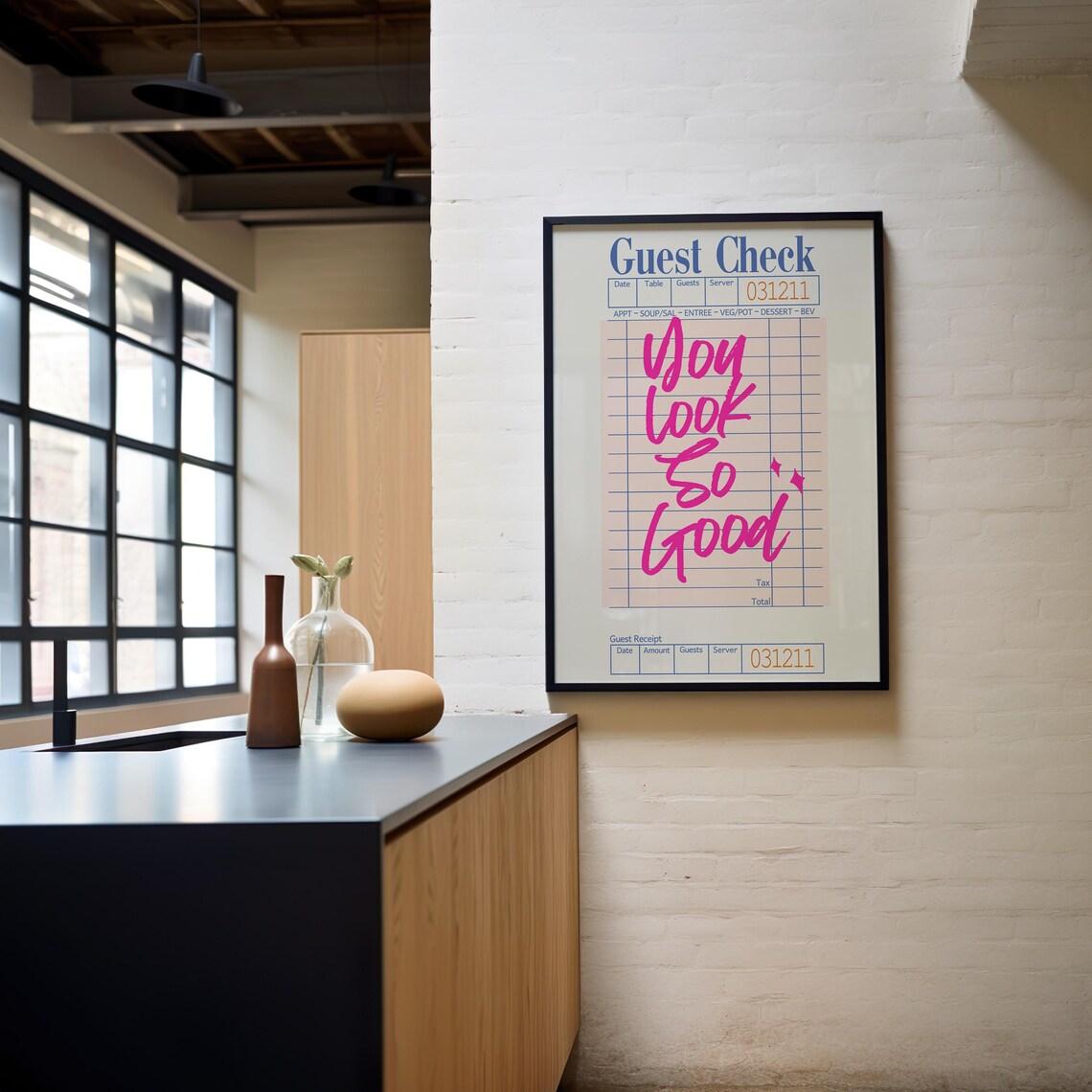 Guest Check You Look So Good Vintage Receipt Girly Pink Quote Poster - Image 3