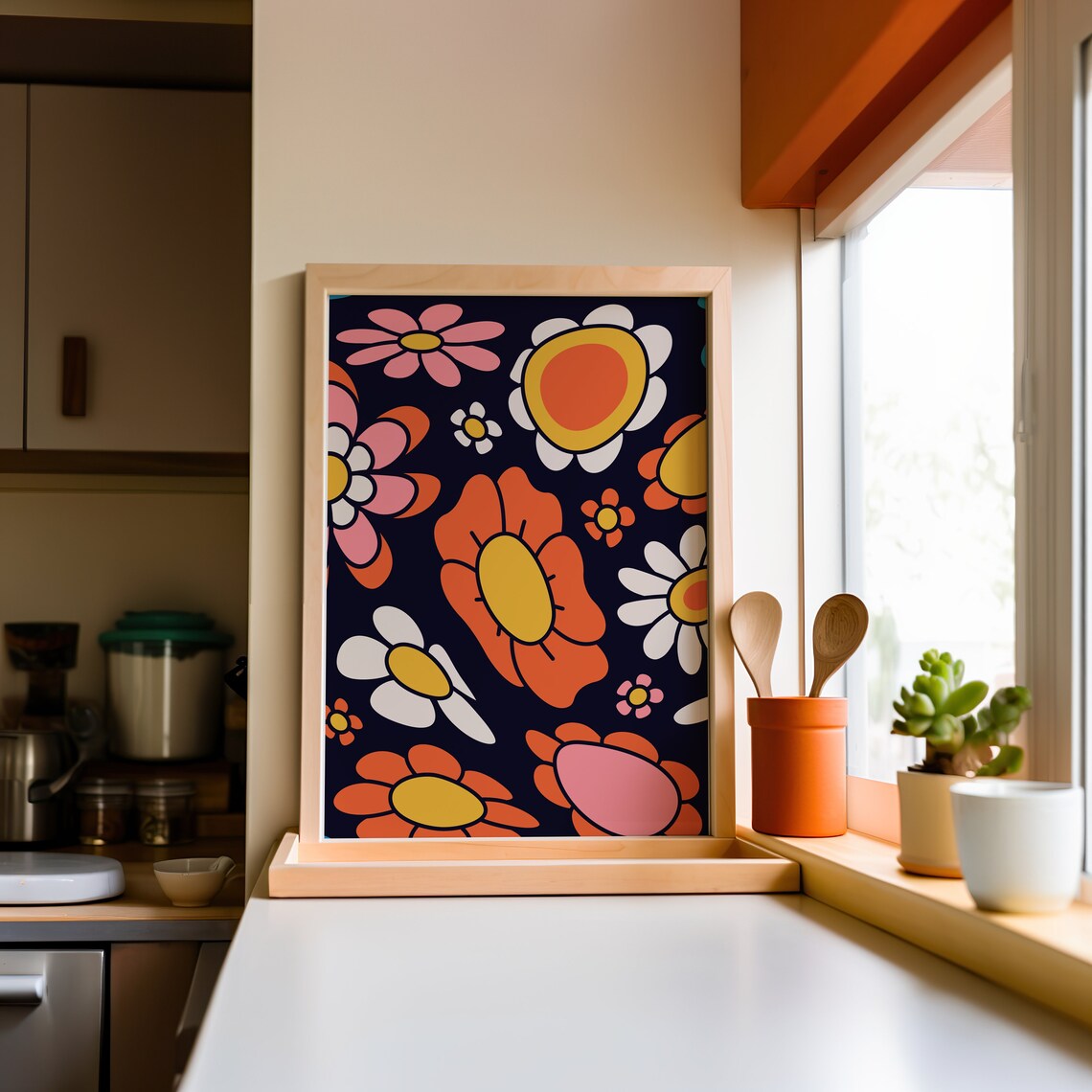 Retro Flower Poster, Groovy Floral Wall Decor - Image 3