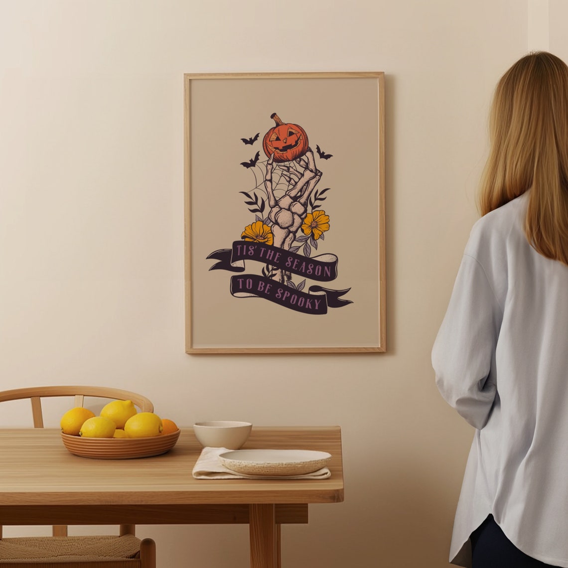 Tis The Season To Be Spooky Skeleton Pumpkin Halloween Poster - Image 3