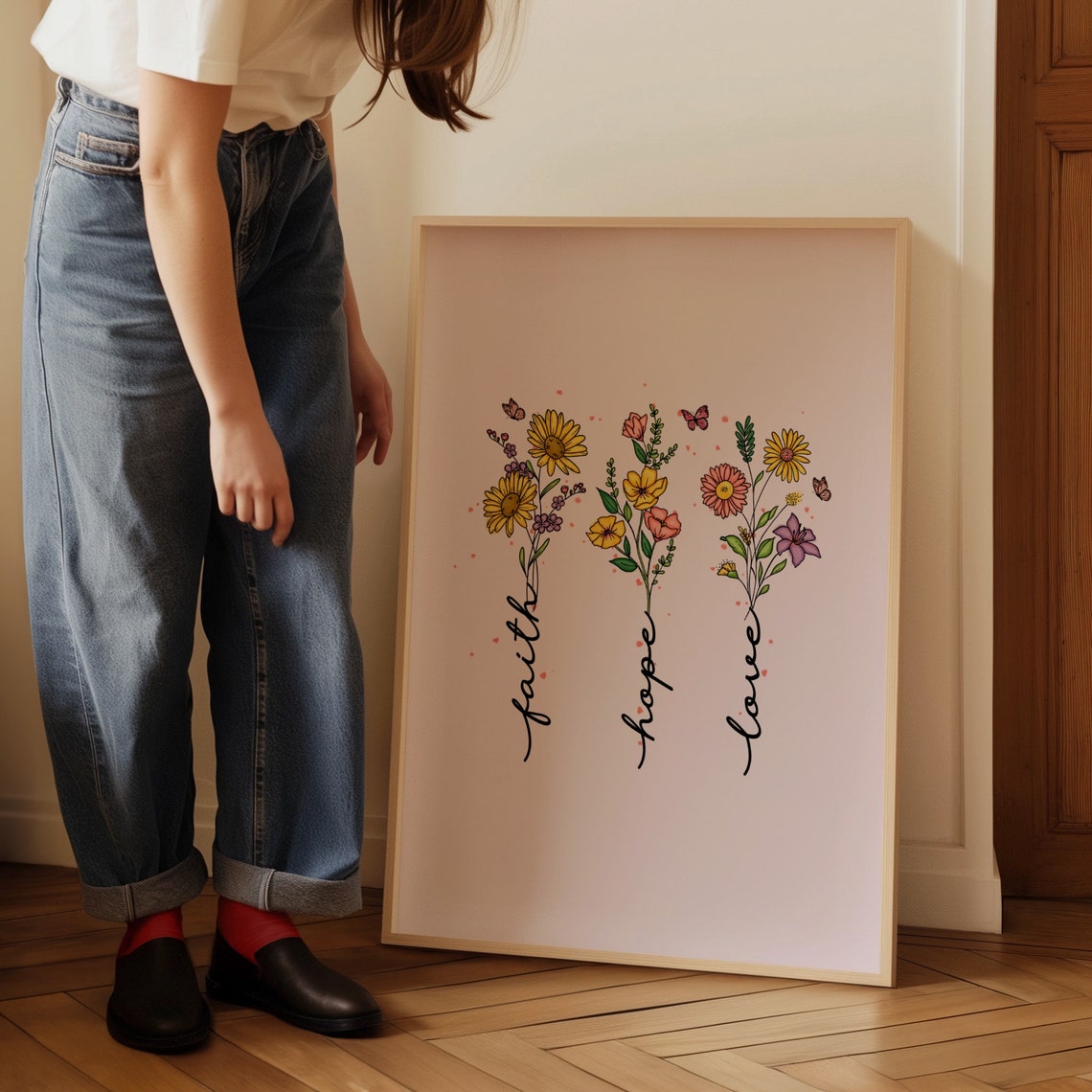 Faith Hope Love Wildflower Script Floral Christian Inspiration Poster - Image 3