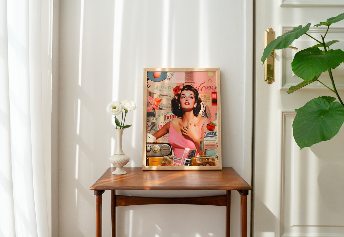 Vintage Pin Up Woman Bold Retro Collage 80s Pop Art Style Poster - Image 3