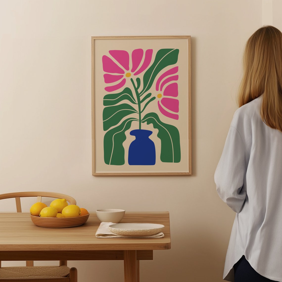 Abstract Bold Floral Botanical Poster Pink Green Modern Decor - Image 2