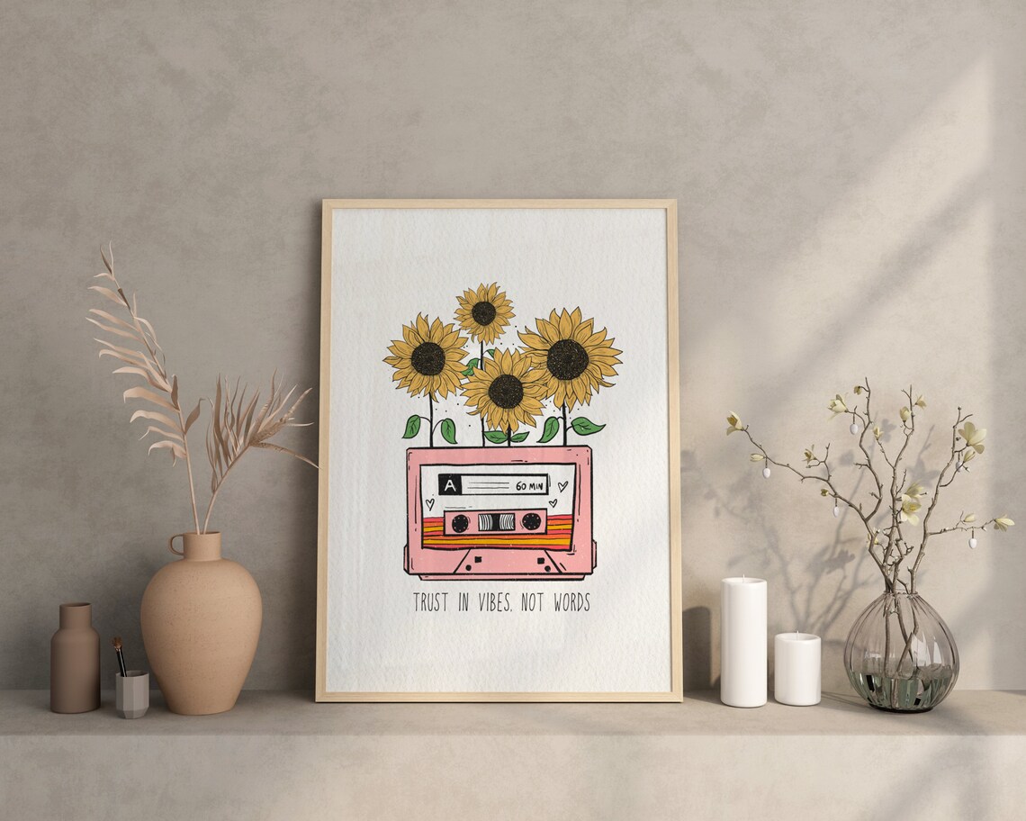 Sunflower Retro Poster, Positive Quote Hippie Decor - Image 4
