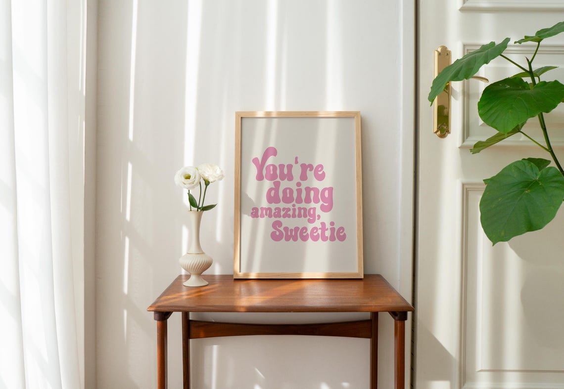 Cute You're Doing Amazing Sweetie Pink Retro Script Quote Poster - Image 2