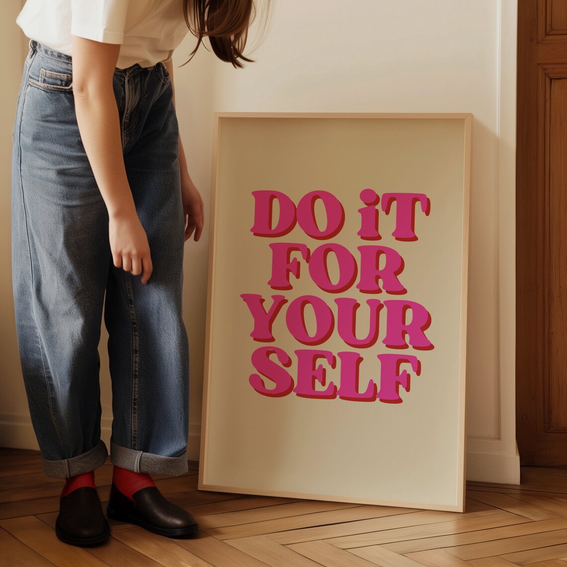 Do It For Yourself Bold Pink Motivational Quote Retro Typography Poster - Image 3