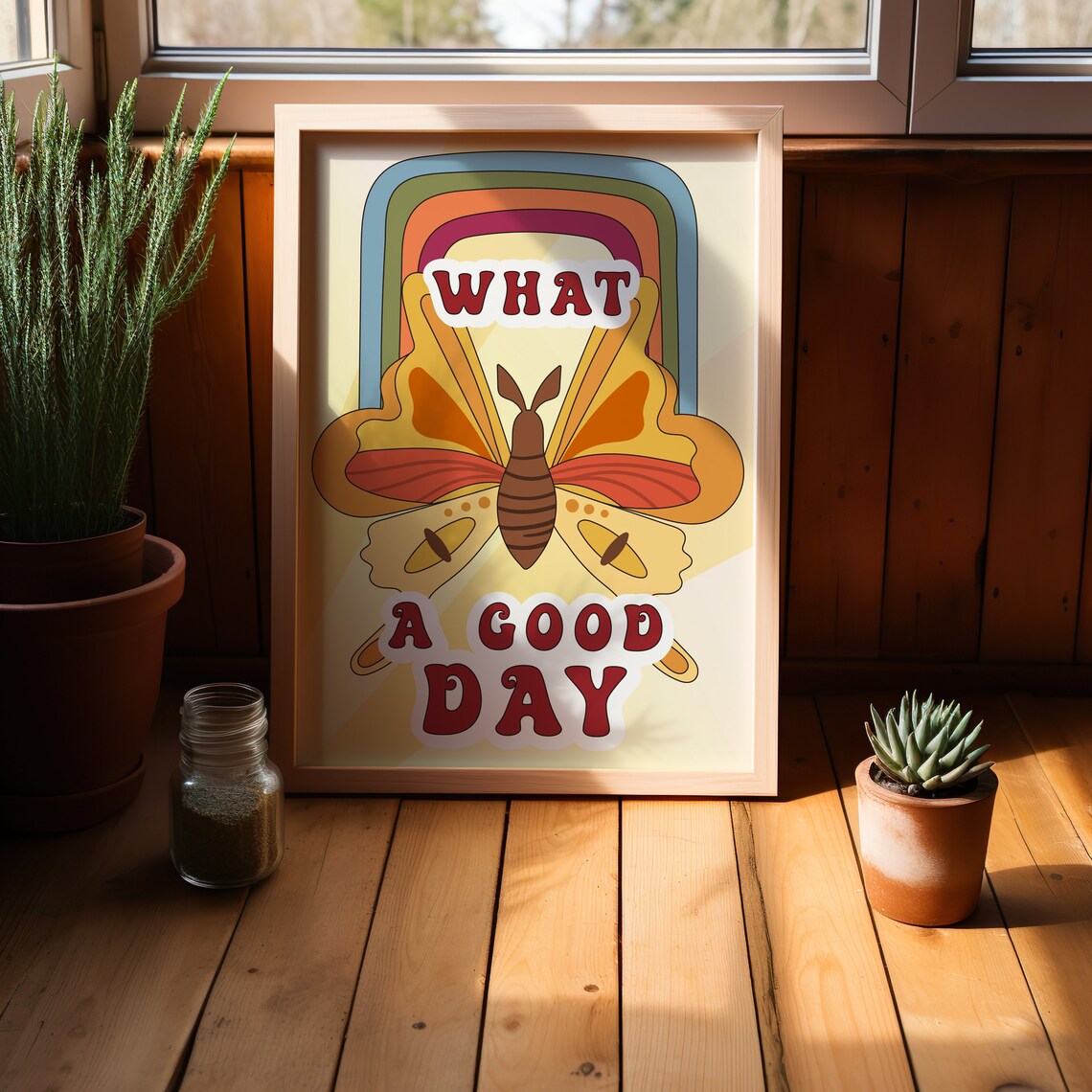 What A Good Day Rainbow Butterfly Retro Positive Quote Poster - Image 2