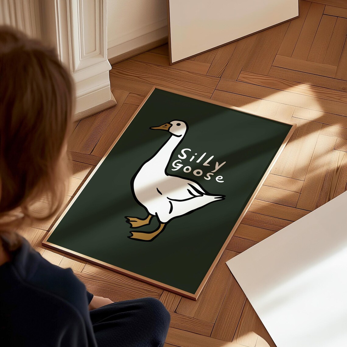 Silly Goose Funny White Goose Dark Green Humor Animal Wall Poster - Image 3