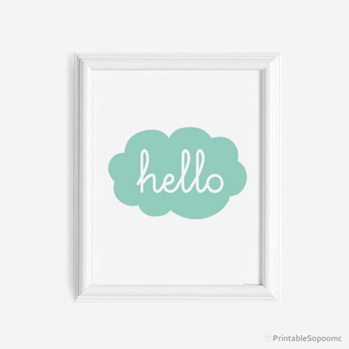 Hello Cloud Nursery Art Print, Simple Blue Decor