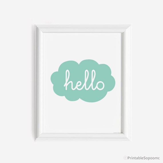 Hello Cloud Nursery Art Print, Simple Blue Decor