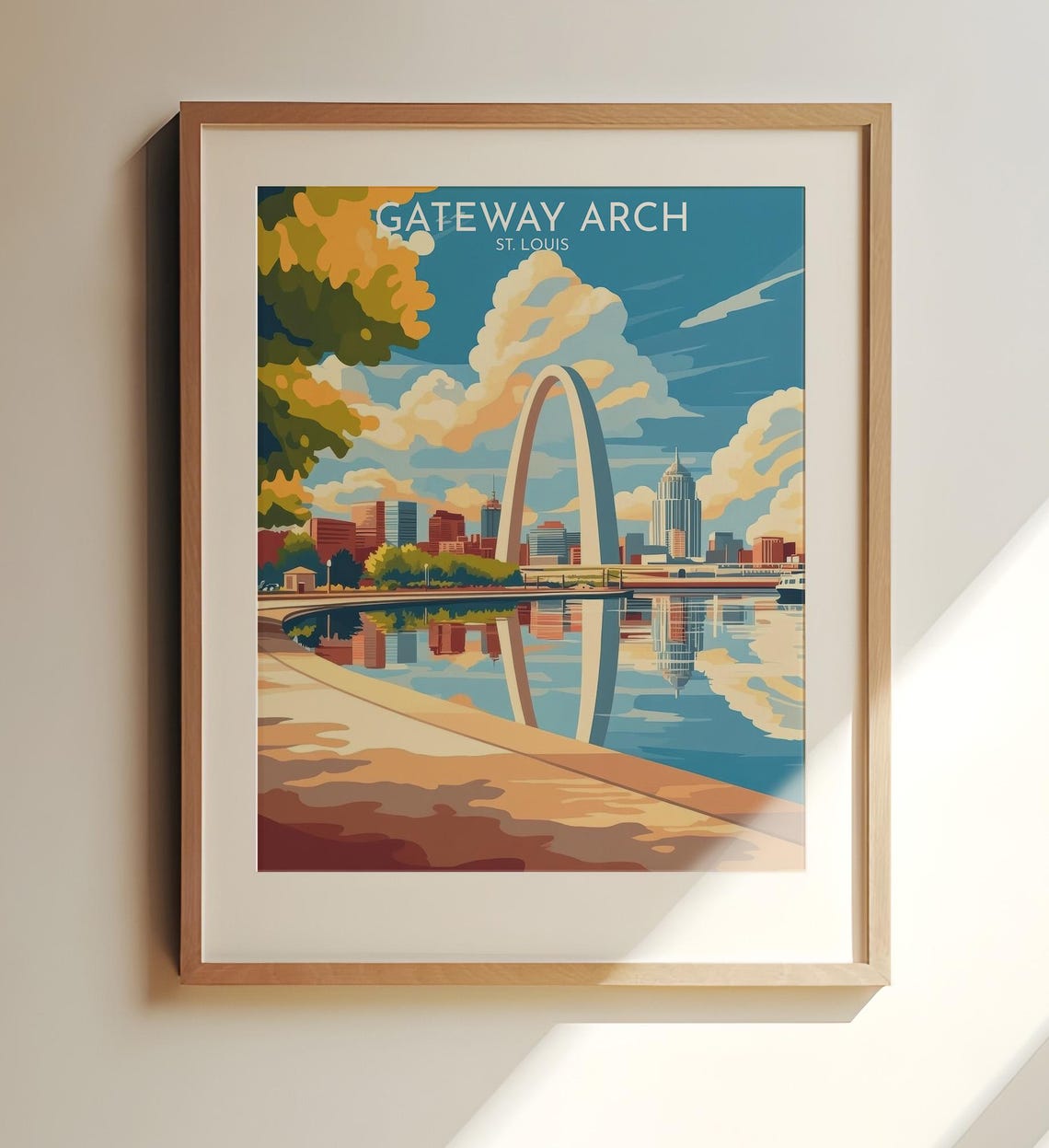 Gateway Arch St Louis Skyline River Reflection Vintage Travel Poster
