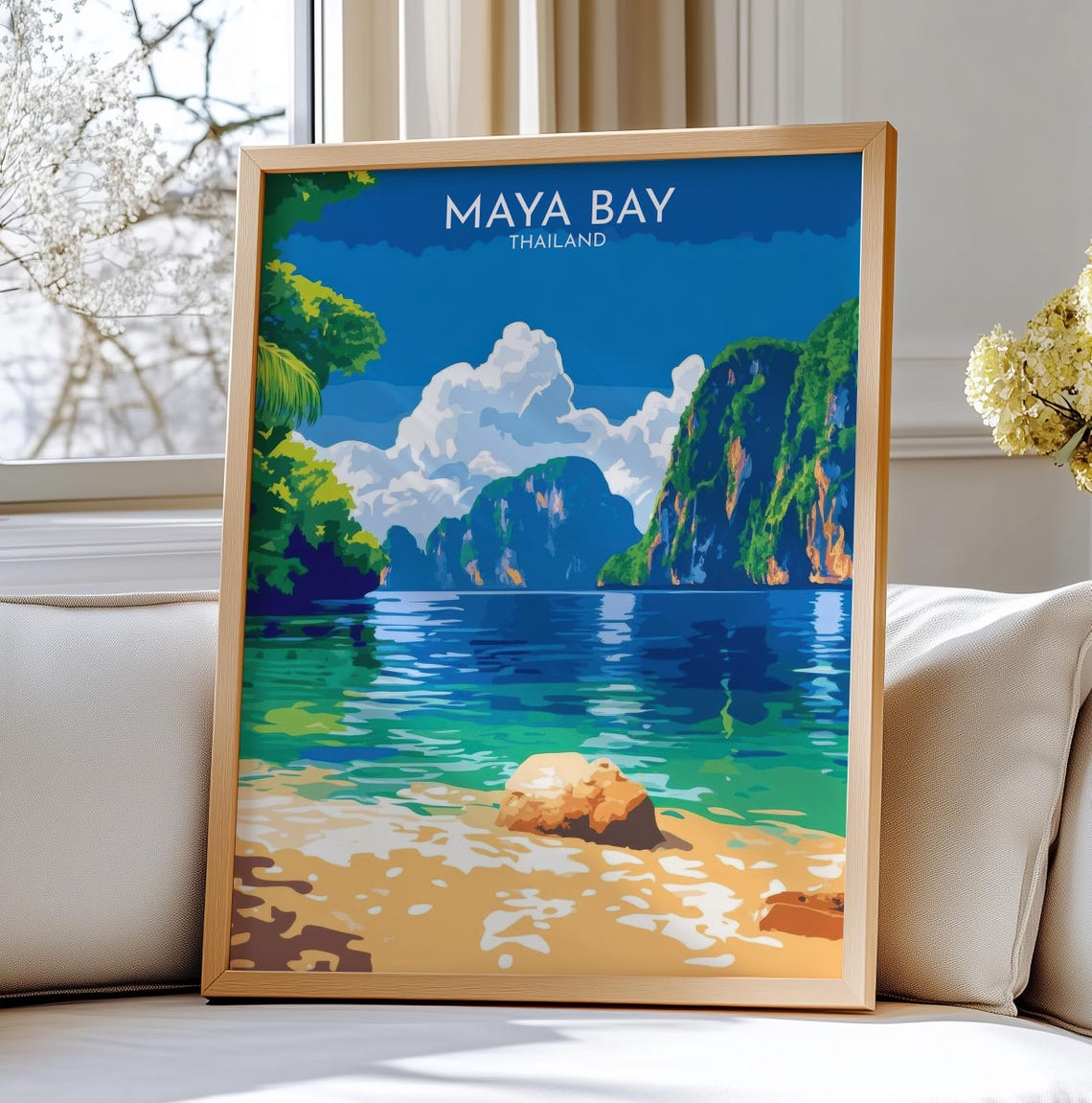 Maya Bay Thailand Turquoise Lagoon Beach Vintage Travel Poster