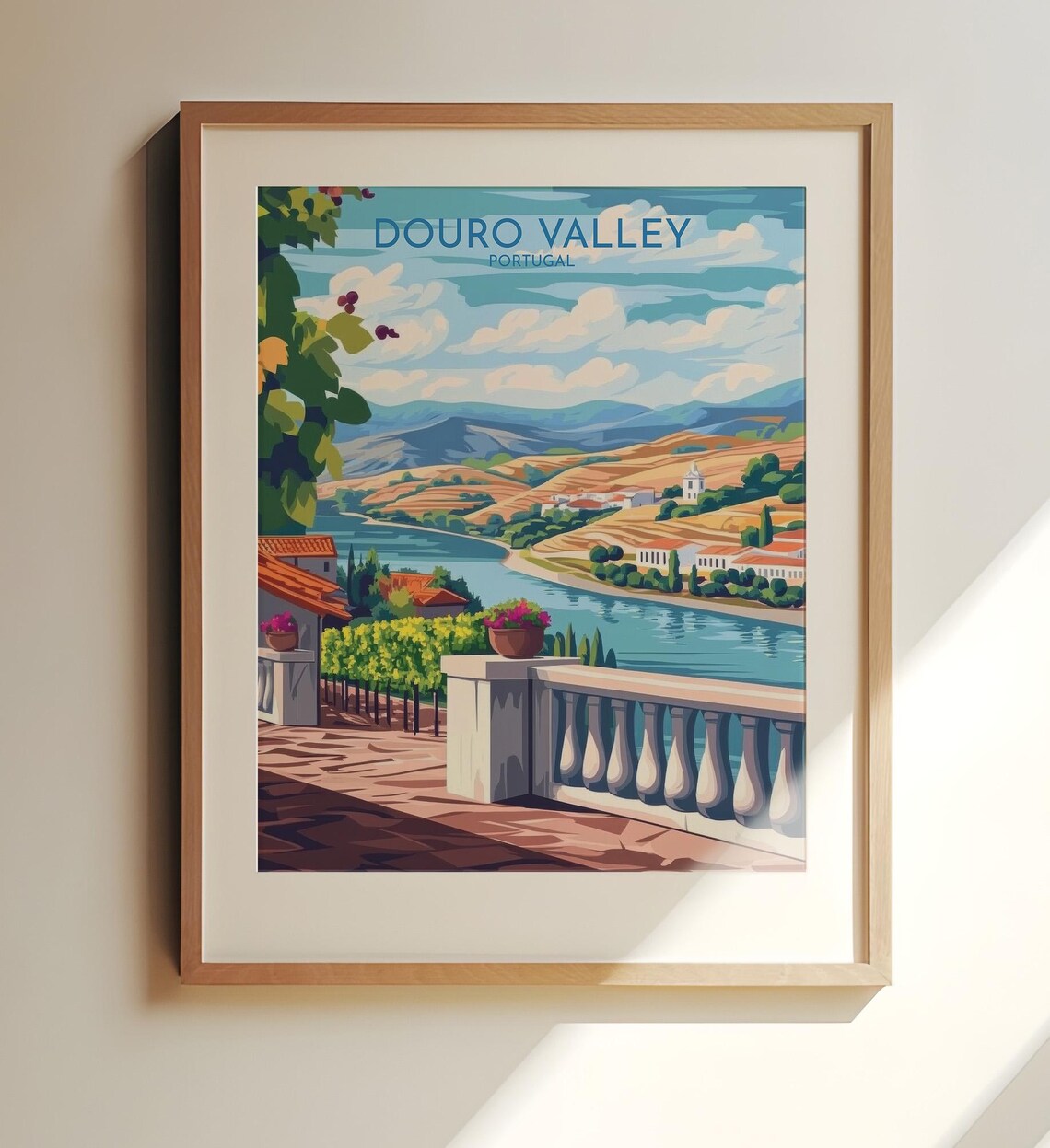 Douro Valley Portugal Vineyard River Terrace Sunset Travel Poster