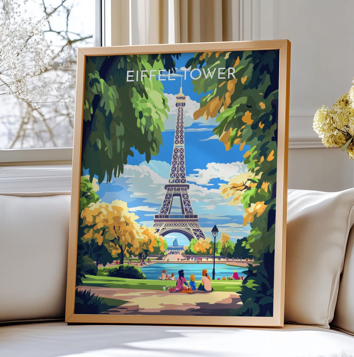 Eiffel Tower Paris Summer Gardens Park Picnic Daytime Travel Poster