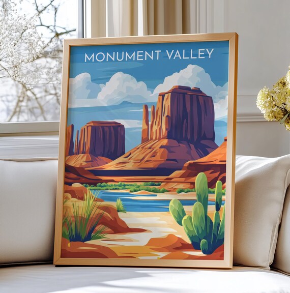 Monument Valley Red Rock Buttes River Vintage Travel Art Poster