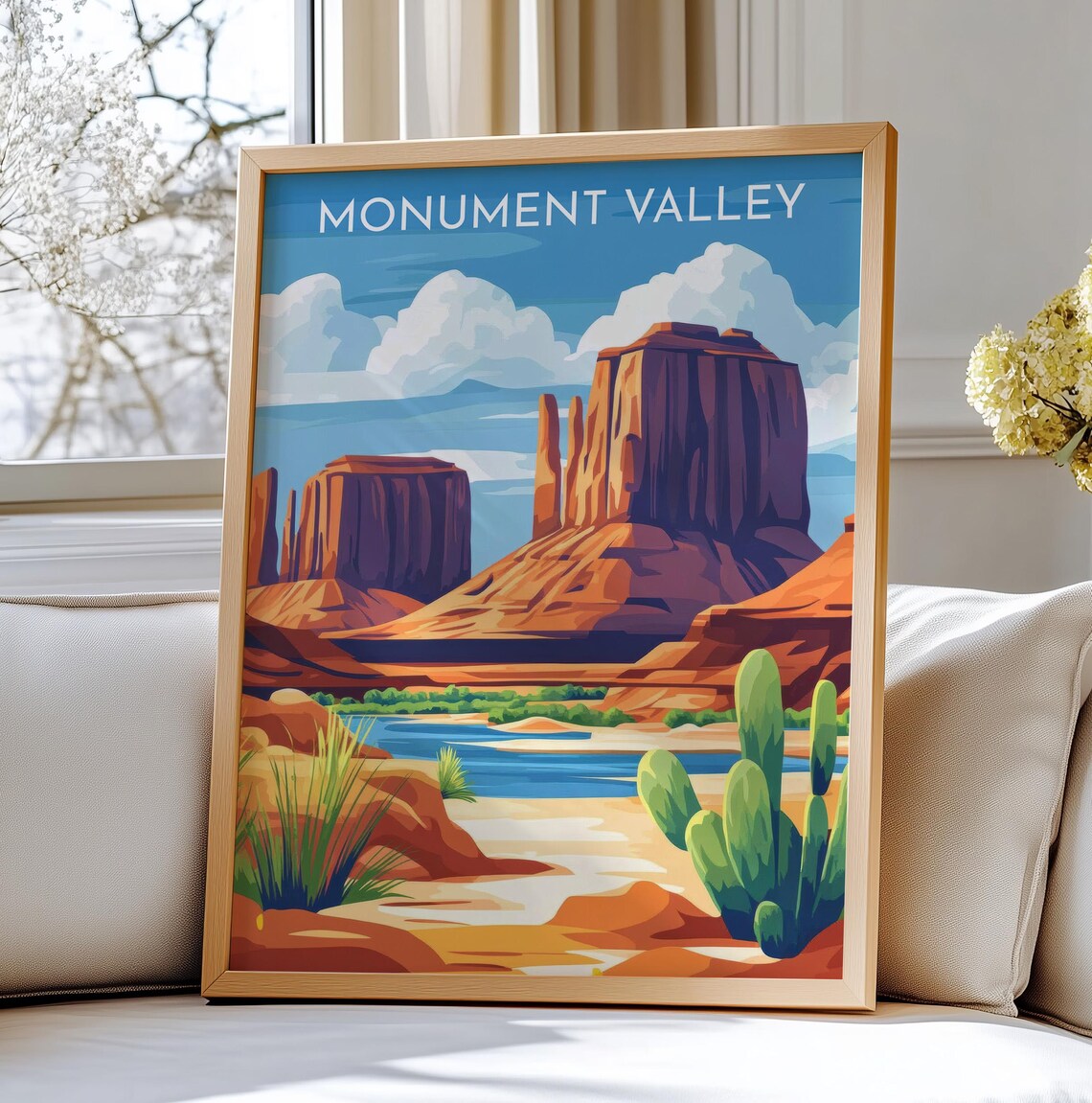 Monument Valley Red Rock Buttes River Vintage Travel Art Poster