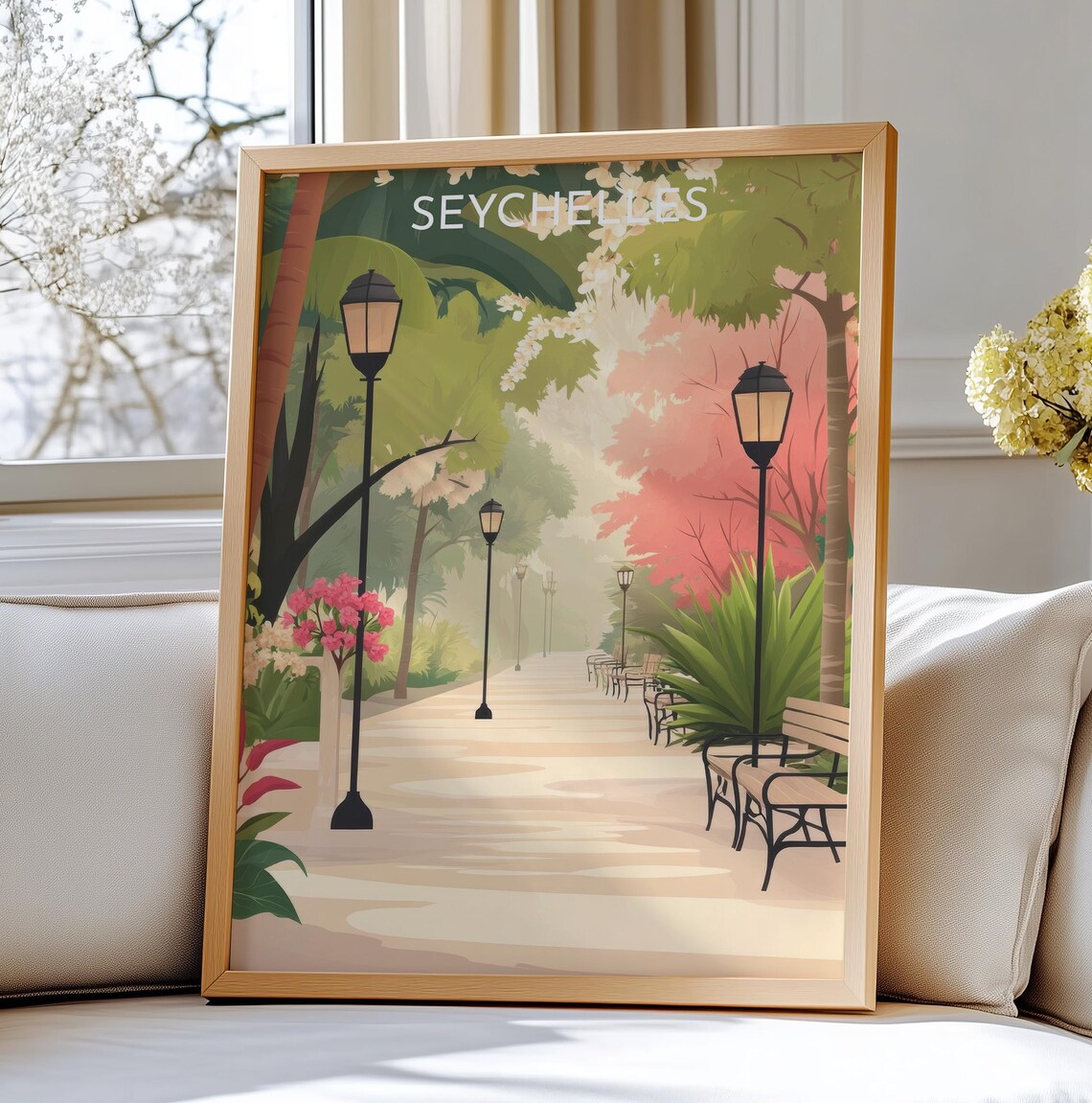 Seychelles Tropical Garden Pathway Lush Island Travel Poster