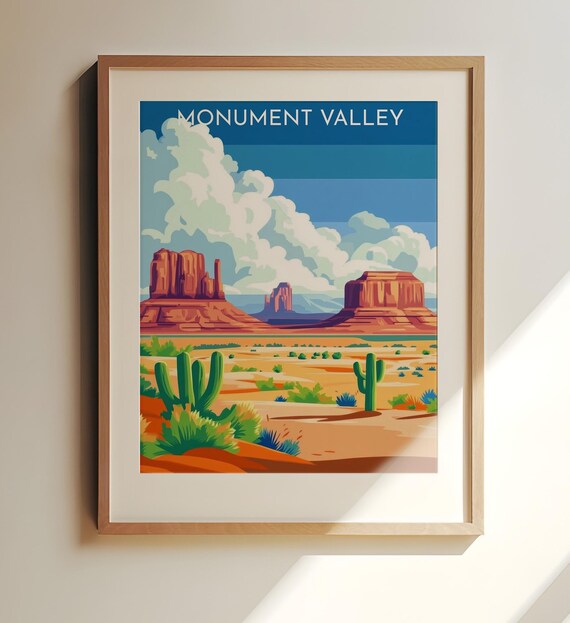 Monument Valley Red Buttes Cactus Desert Clouds Travel Poster