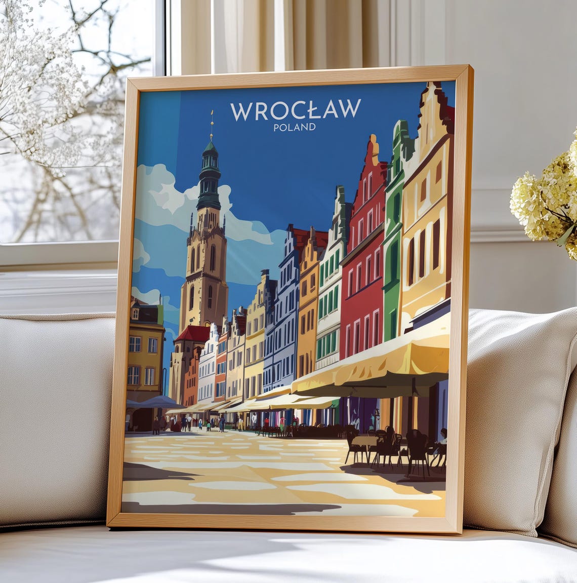 Wroclaw Poland Market Square Retro Travel Poster Colorful City