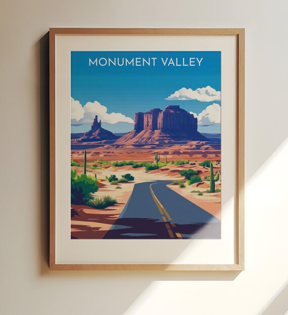 Monument Valley Desert Buttes and Highway Retro Travel Poster