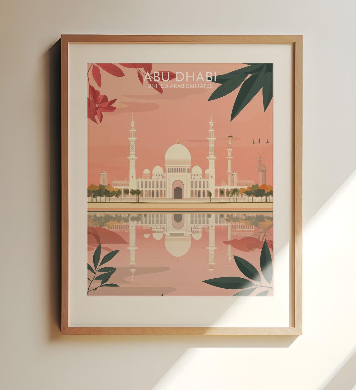 Abu Dhabi Sheikh Zayed Grand Mosque Sunset Reflection Travel Poster