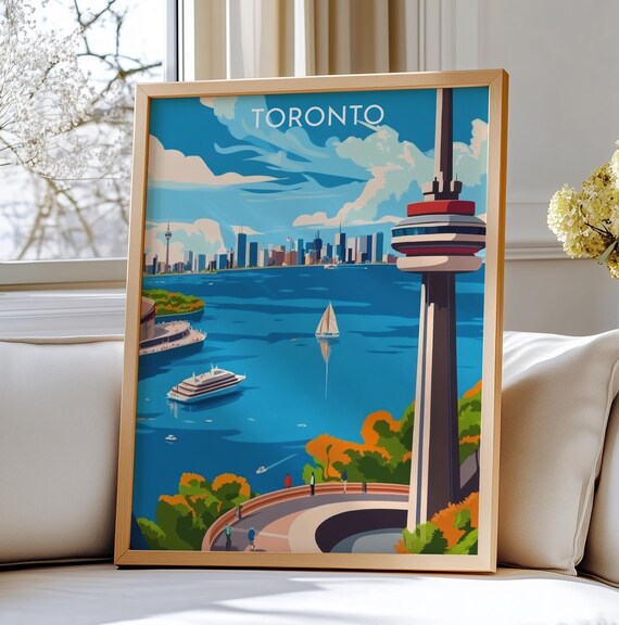 Toronto Canada Travel Poster Art Vibrant Cn Tower And Skyline Print