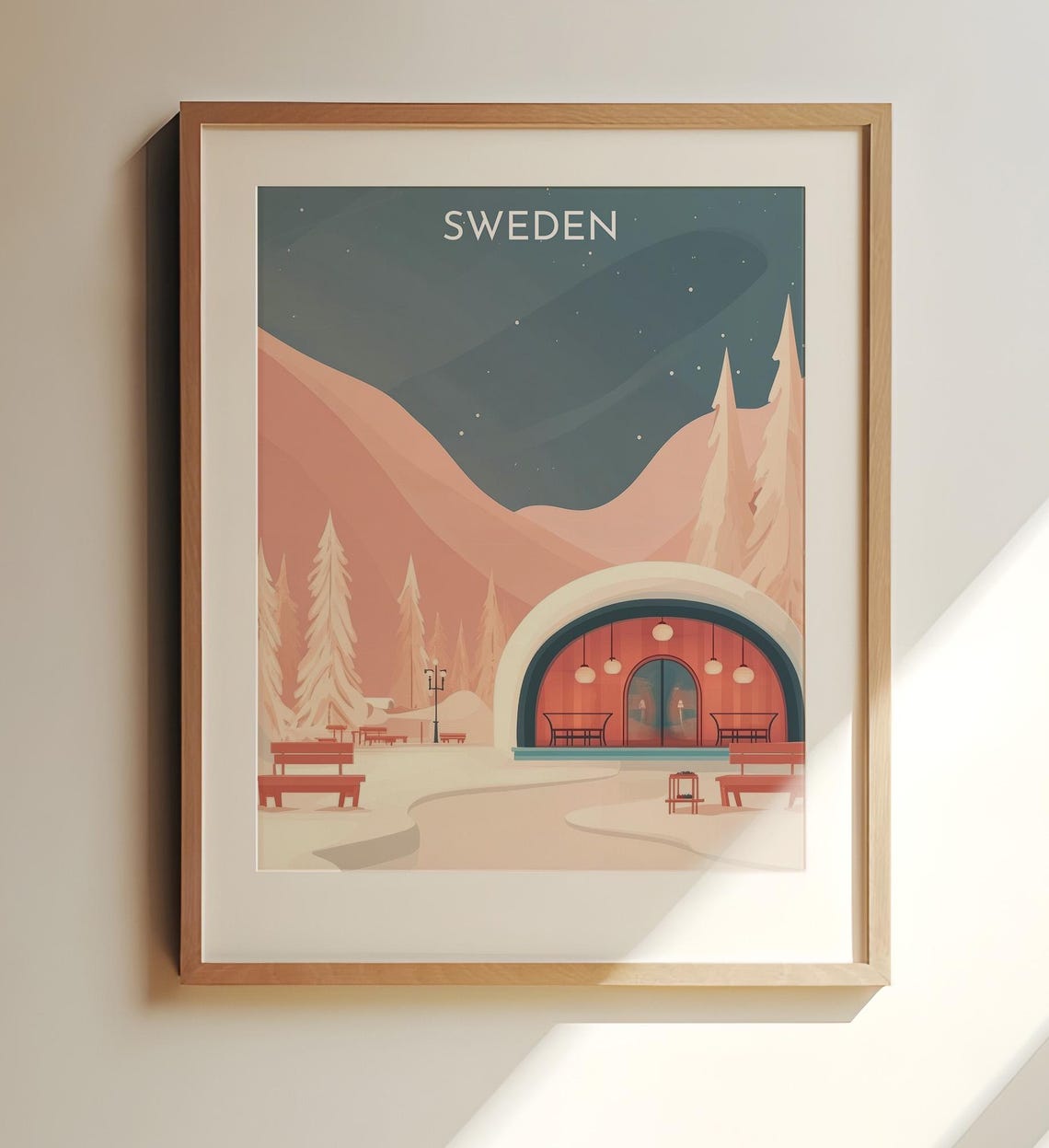 Sweden Travel Print Art Winter Wonderland With Ice Hotel