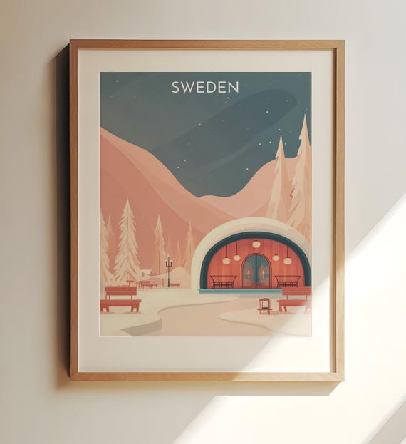 Sweden Travel Print Art Winter Wonderland With Ice Hotel
