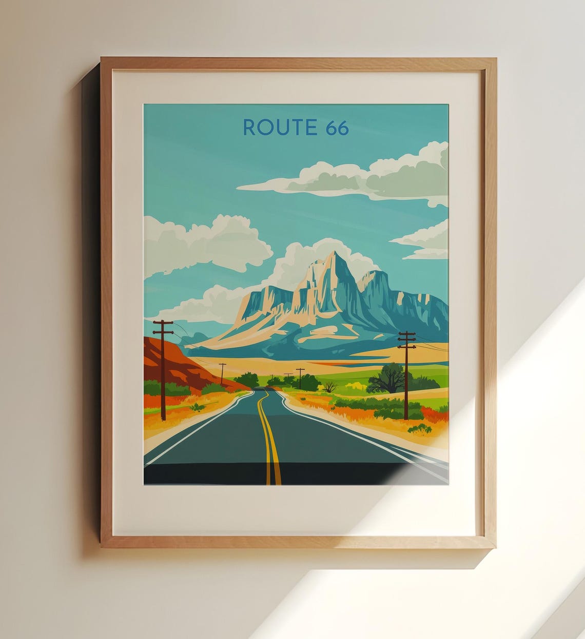 Route 66 Desert Highway Mesa American Road Trip Retro Travel Poster