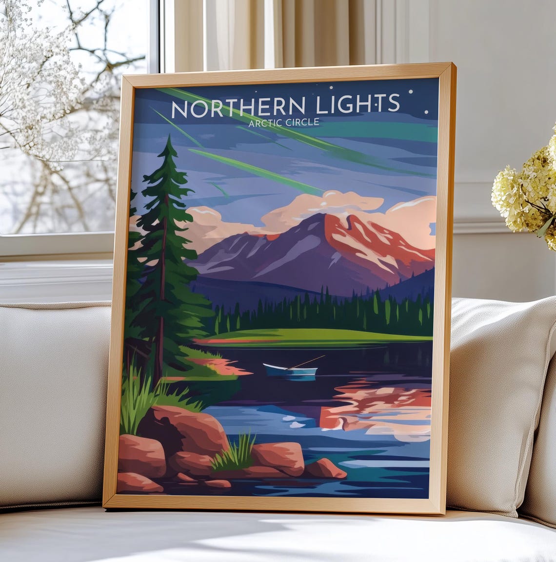 Northern Lights Arctic Circle Aurora Lake Canoe Wilderness Poster