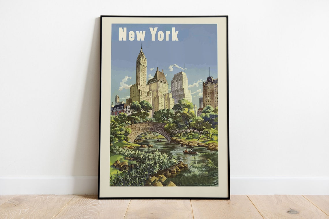New York Central Park Vintage Classic Skyline Travel Art Poster