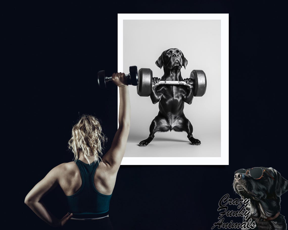 Labrador Dog Lifting a Barbell Workout Funny Animal Gym Poster - Image 3