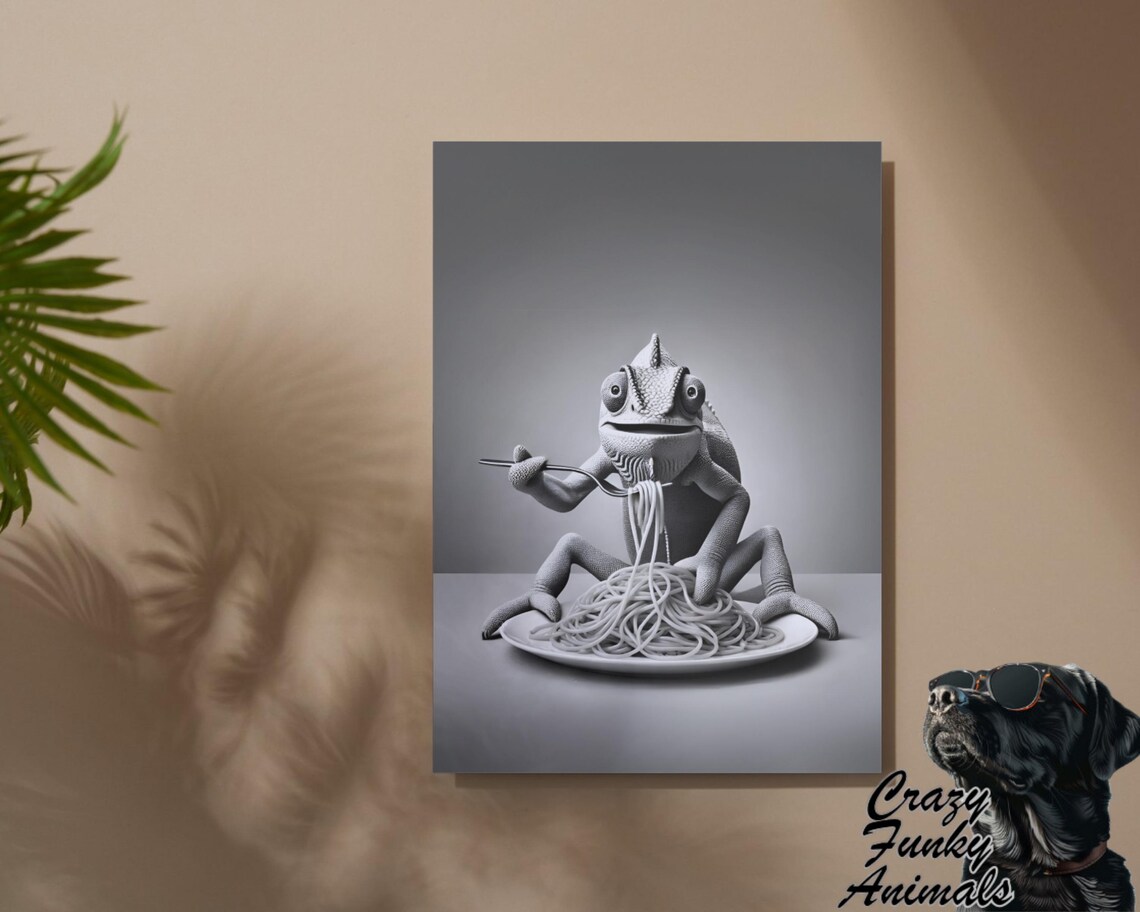 Funny Chameleon With Spaghetti, Kitchen Humor Poster - Image 2