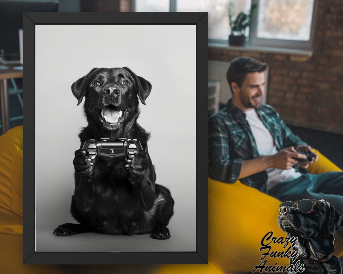 Happy Labrador Dog Gamer Holding a Game Controller Funny Poster - Image 3