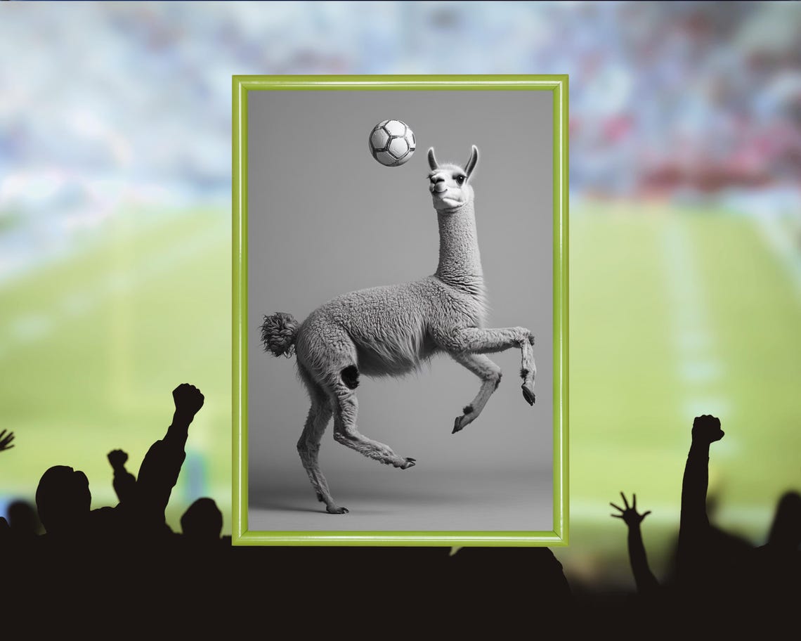 Funny Soccer Poster Alpaca Playing Soccer Humorous Animal Art Gift For Soccer Fans Animal Illustration Football