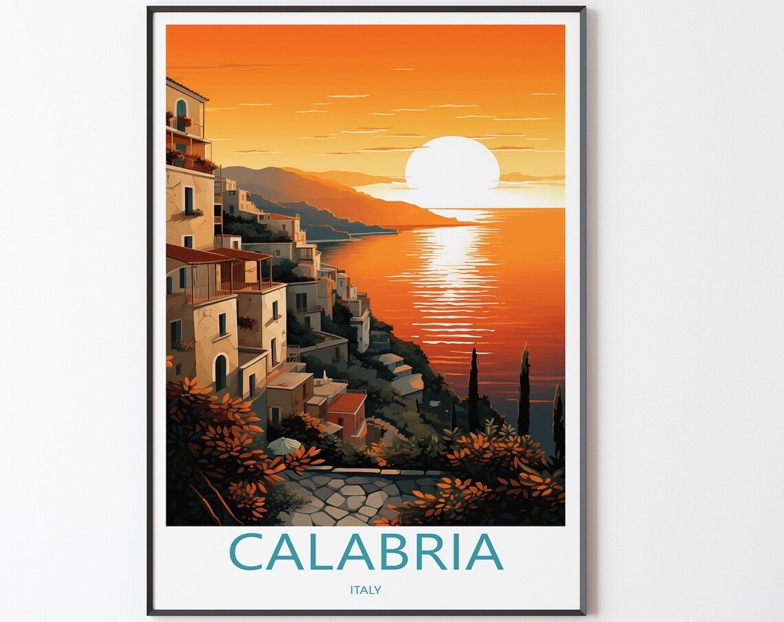 Calabria Italy Golden Sunset Seaside Village Overlook Poster