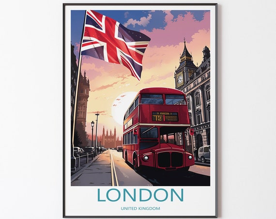 London Poster Wall Art Travel Print Illustration England Gift For Friends