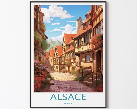 Alsace France Half Timbered Village Street Flowers Travel Art Print