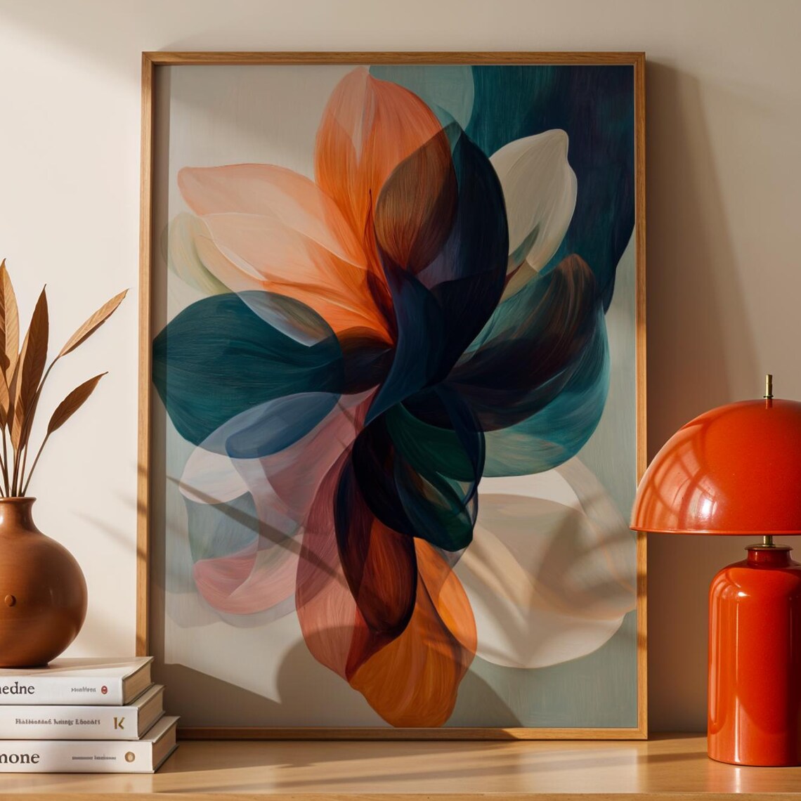 Burnt Orange Botanical Print Abstract Floral Wall Art